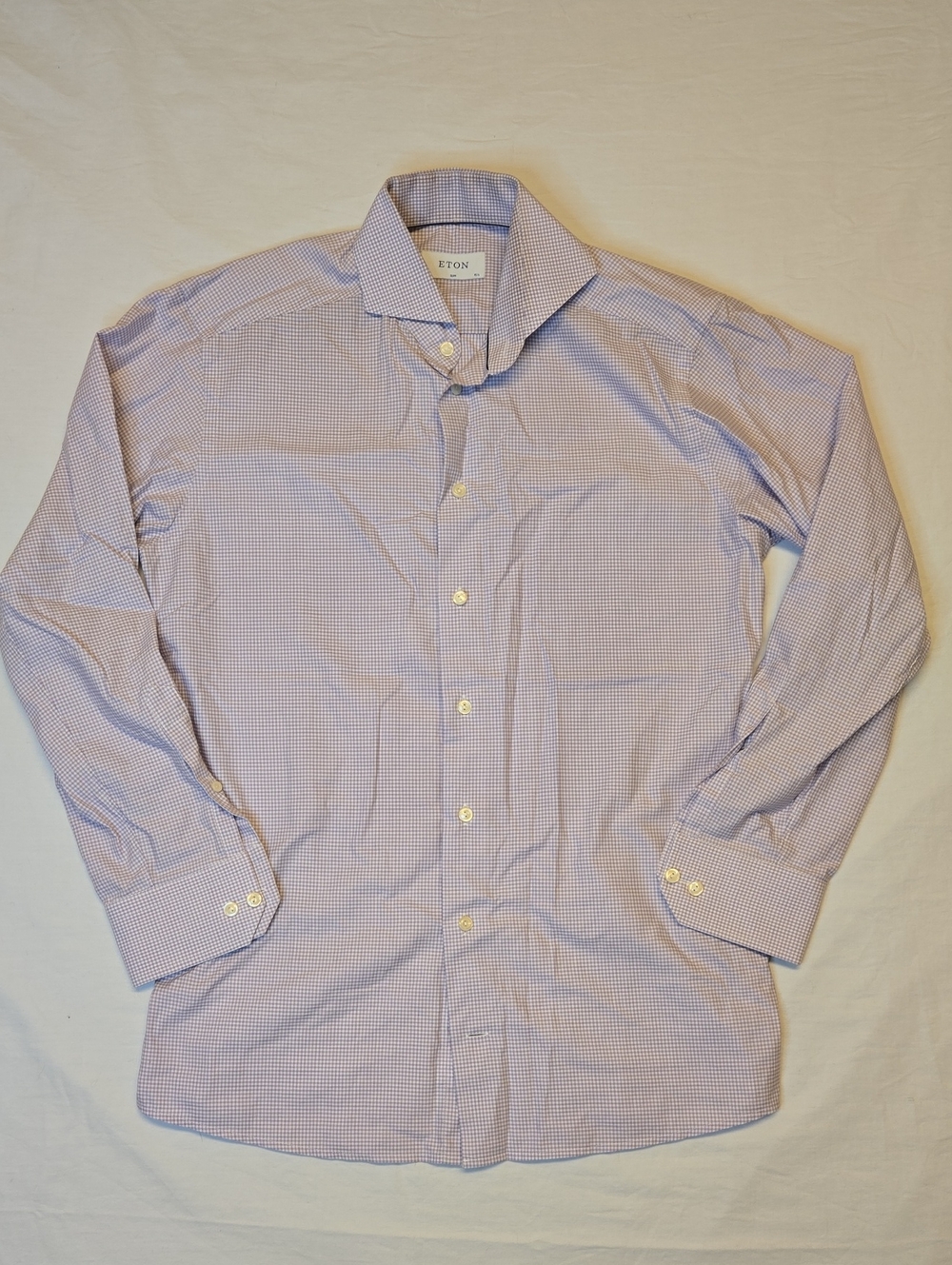 Eton Lavender Micro-Check Button Down Long Sleeve Dress Shirt